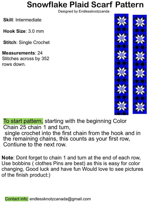 Blue Plaid Snowflake Scarf Graphghan/tapestry Crochet Pattern