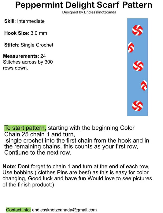 Peppermint Delight Scarf Graphghan/tapestry Crochet Pattern
