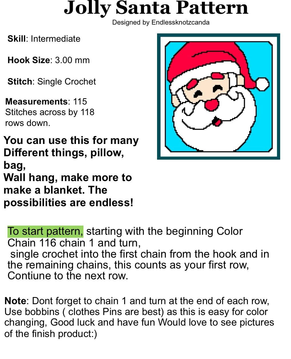 Santa Graphghan Jolly Santa Tapestry Crochet Graphghan Pattern – EndlessknotzCanada