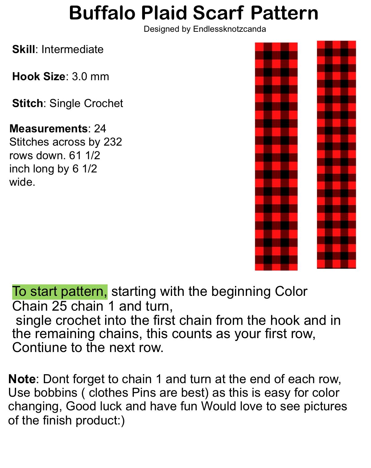 Buffalo Plaid  Scarf Graphghan/tapestry Crochet Pattern