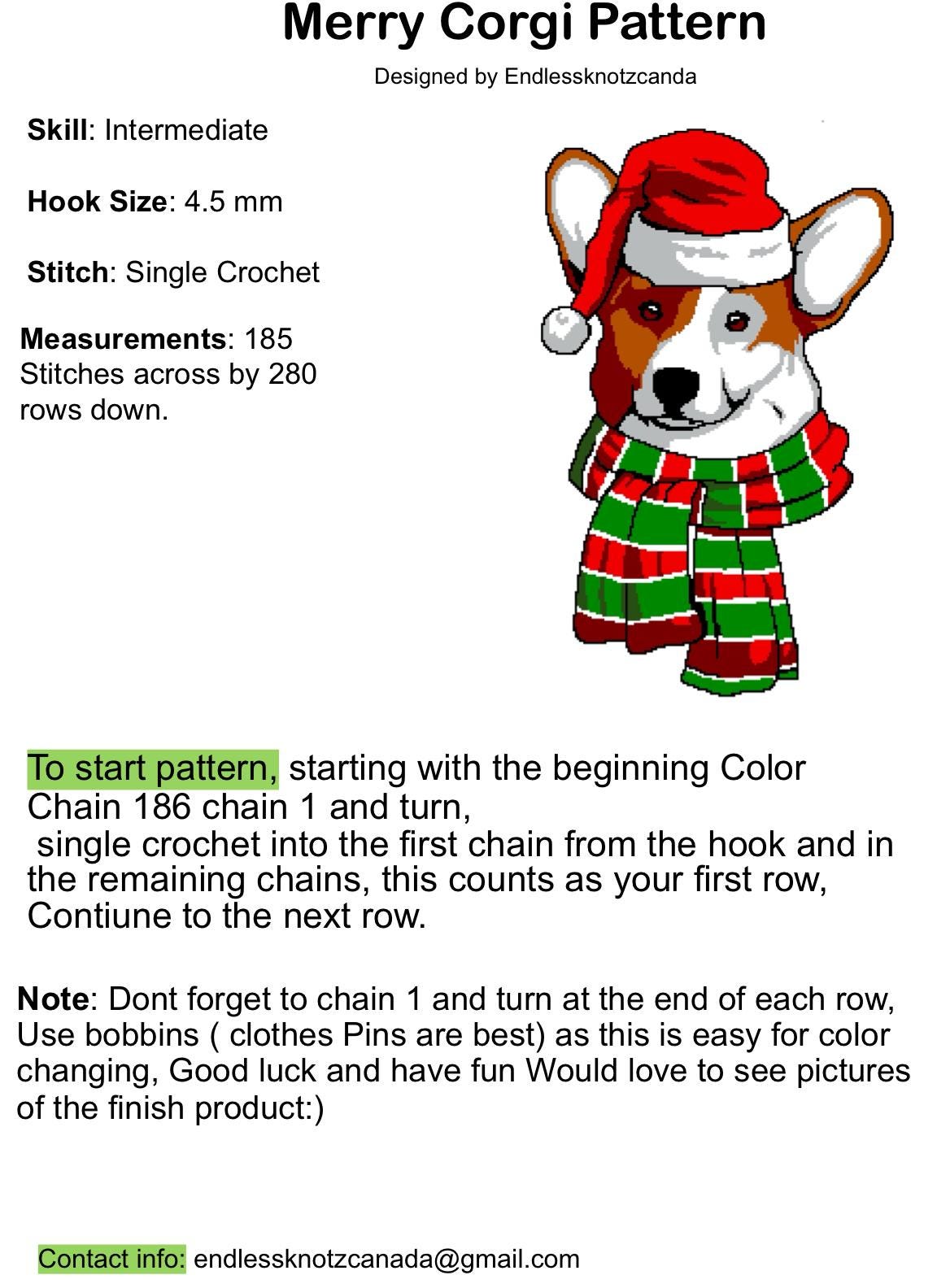Merry Corgi Dog  Graphghan Crochet Pattern
