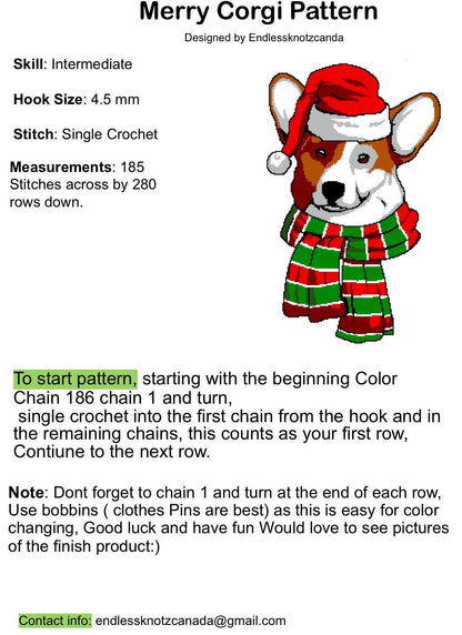 Merry Corgi Dog  Graphghan Crochet Pattern