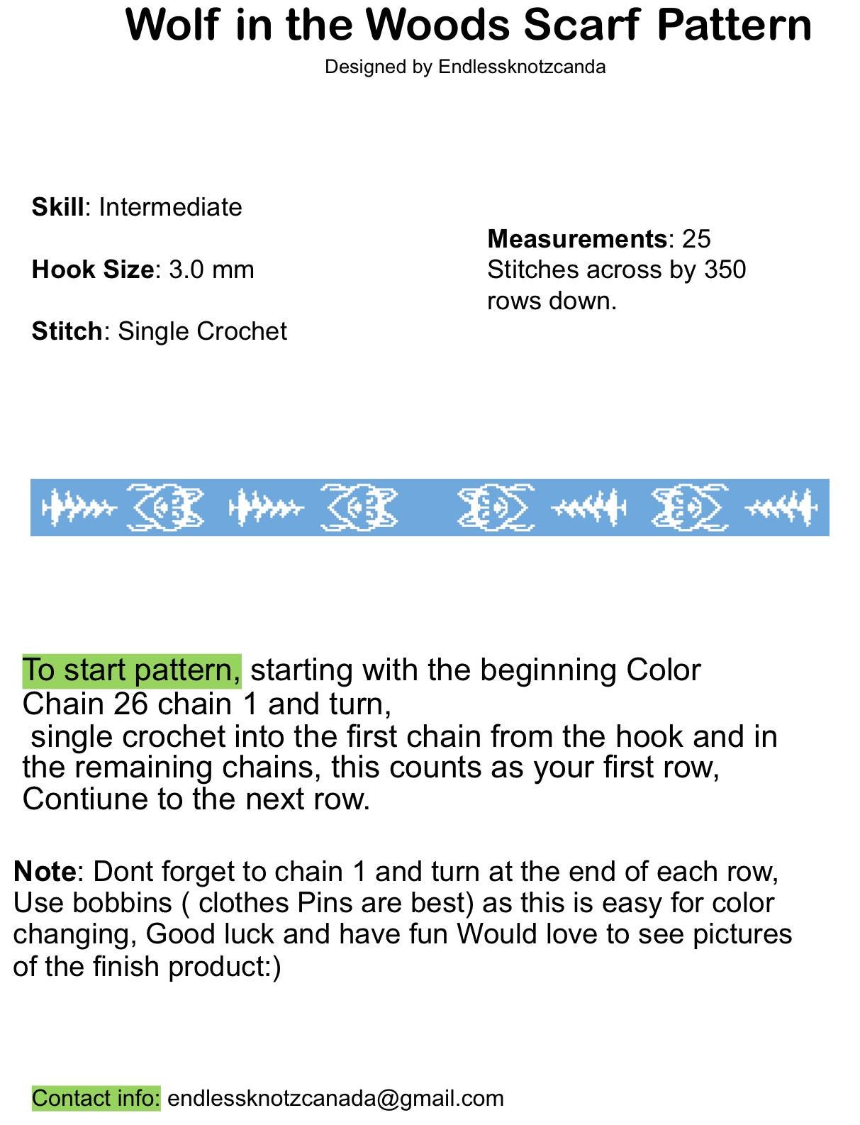 Wolf In The Woods Scarf Graphghan/tapestry Crochet Pattern