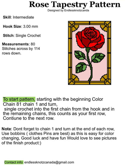 Stained Glass Rose Tapestry Crochet Graphghan Pattern