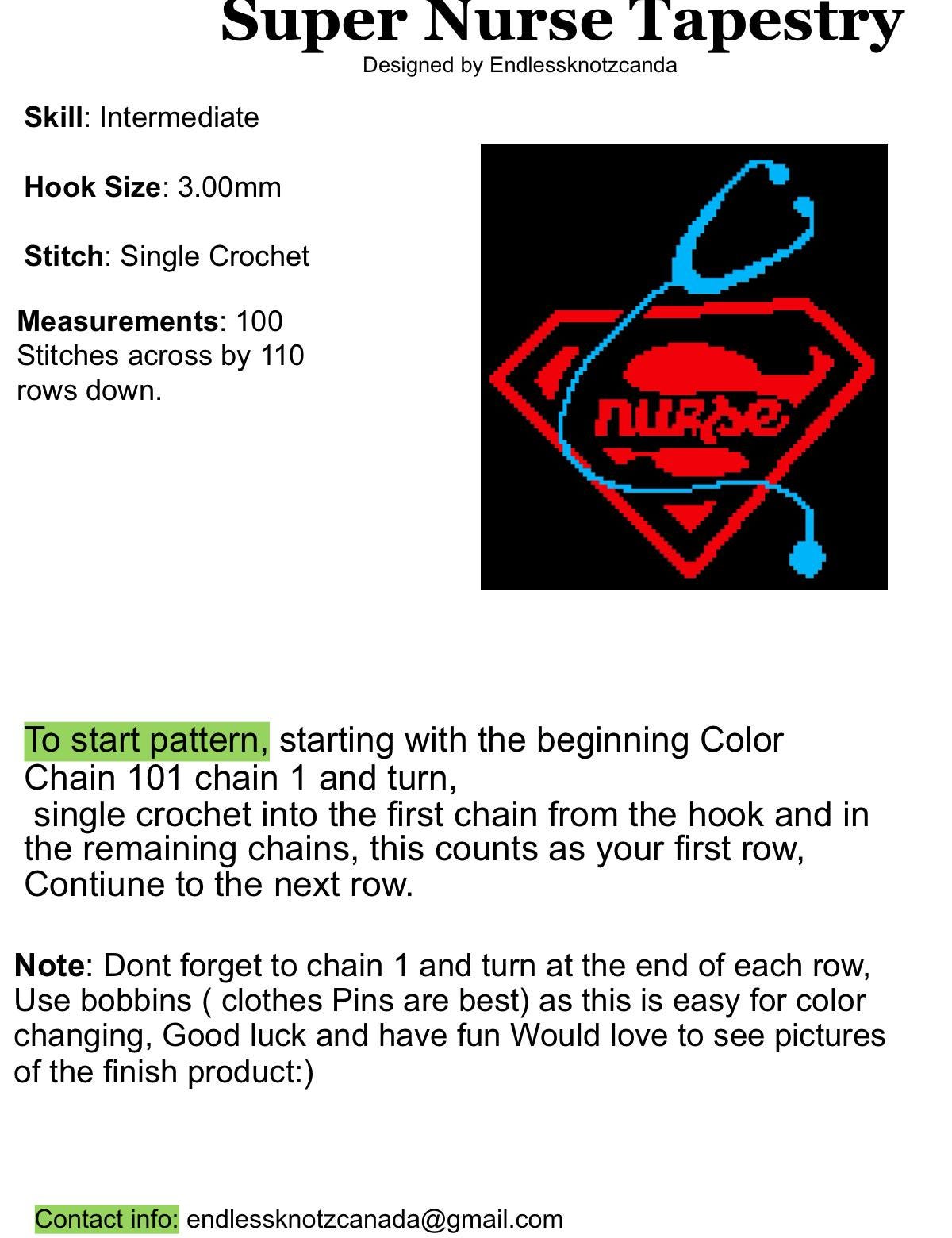 Super Nurse Tapestry Crochet Graphghan Pattern