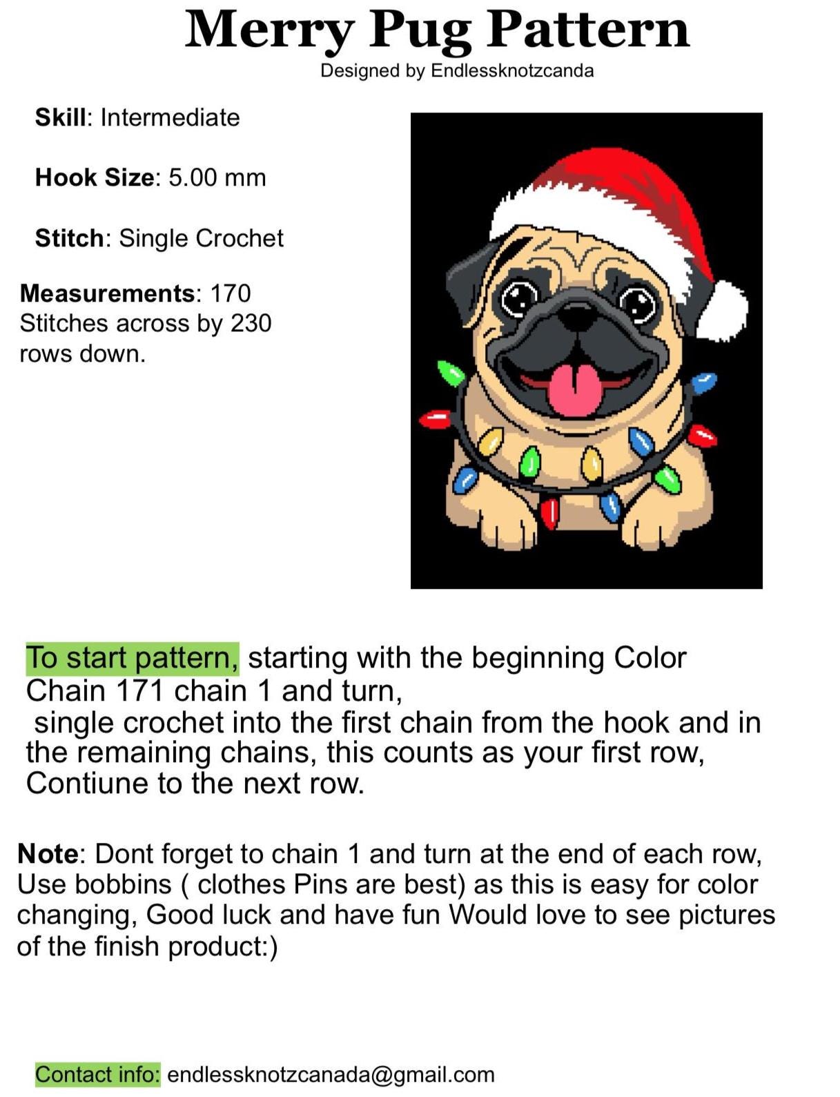 Merry Pug Crochet Graphghan Pattern