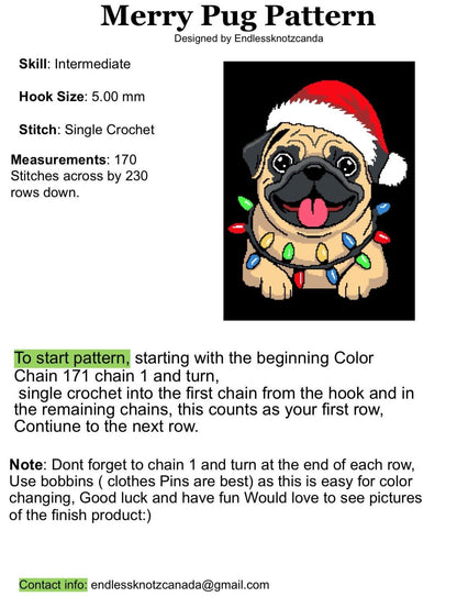Merry Pug Crochet Graphghan Pattern