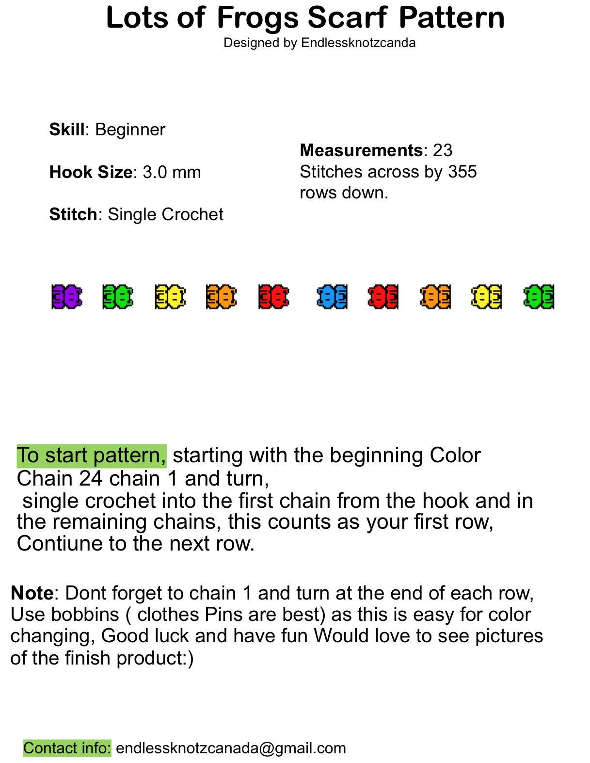 Lots Of Frogs Scarf Graphghan/tapestry Crochet Pattern